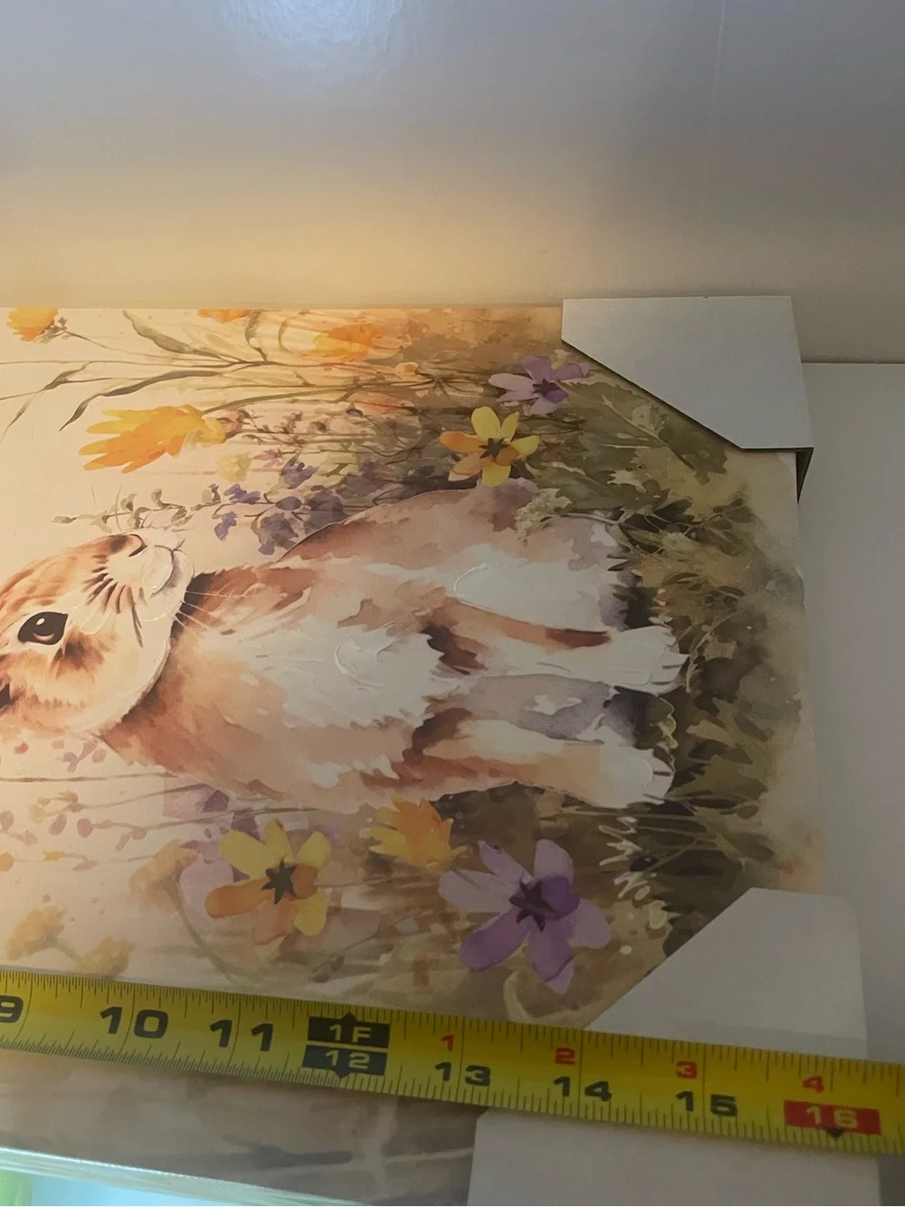 Watercolor Bunny Canvas Wall Art, Tan and Yellow Floral Art